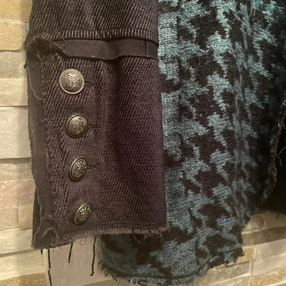 Free People Better Together Blazer M | Mixed Knit Jacquard Open Front, Oversized